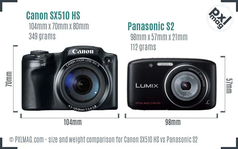 Canon SX510 HS vs Panasonic S2 size comparison