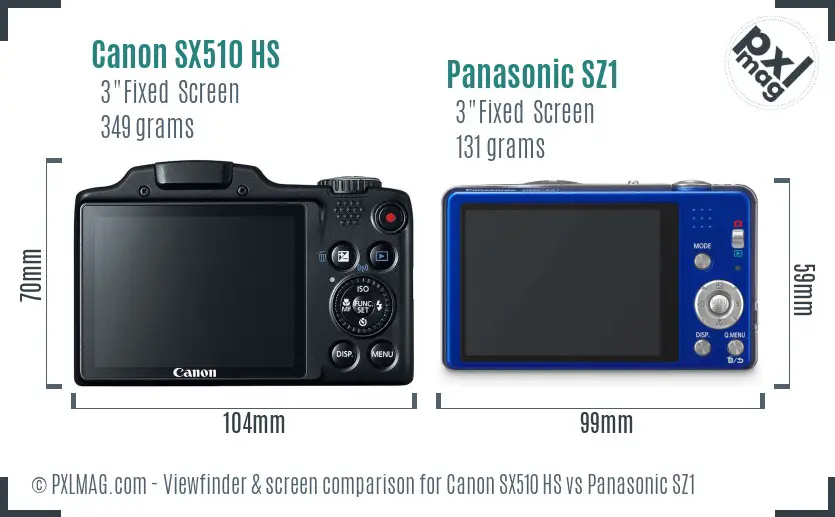 Canon SX510 HS vs Panasonic SZ1 Screen and Viewfinder comparison