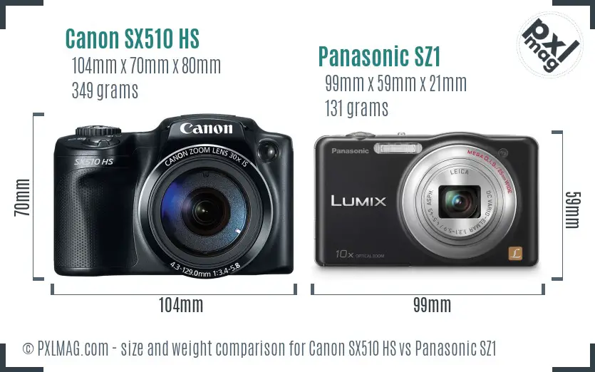 Canon SX510 HS vs Panasonic SZ1 size comparison