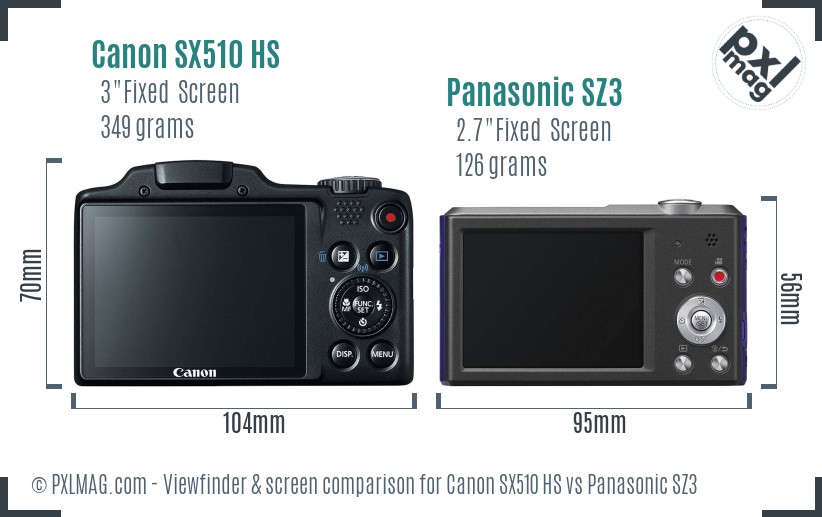 Canon SX510 HS vs Panasonic SZ3 Screen and Viewfinder comparison