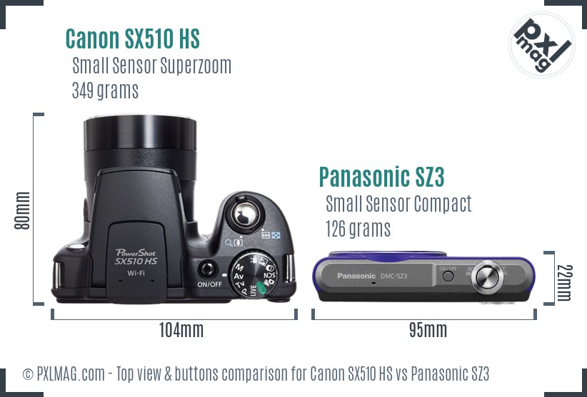 Canon SX510 HS vs Panasonic SZ3 top view buttons comparison