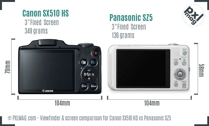 Canon SX510 HS vs Panasonic SZ5 Screen and Viewfinder comparison