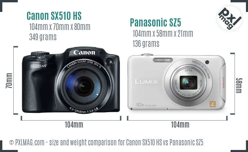 Canon SX510 HS vs Panasonic SZ5 size comparison