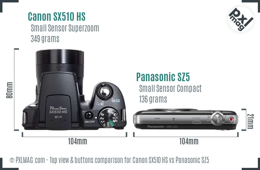 Canon SX510 HS vs Panasonic SZ5 top view buttons comparison