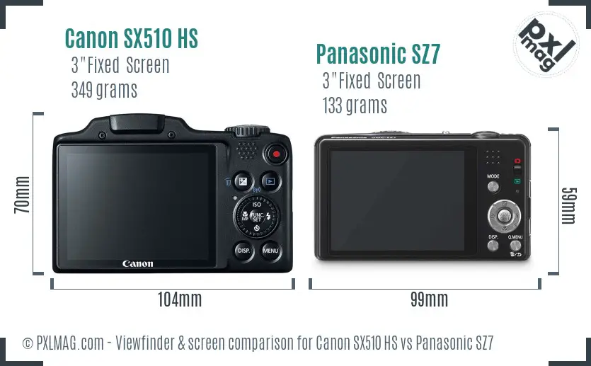 Canon SX510 HS vs Panasonic SZ7 Screen and Viewfinder comparison