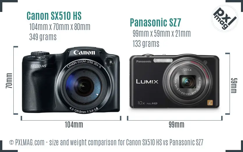 Canon SX510 HS vs Panasonic SZ7 size comparison