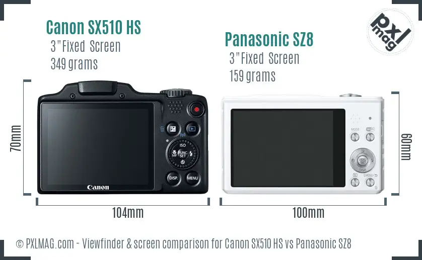 Canon SX510 HS vs Panasonic SZ8 Screen and Viewfinder comparison