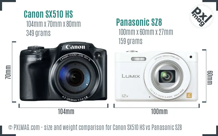 Canon SX510 HS vs Panasonic SZ8 size comparison