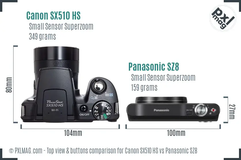 Canon SX510 HS vs Panasonic SZ8 top view buttons comparison