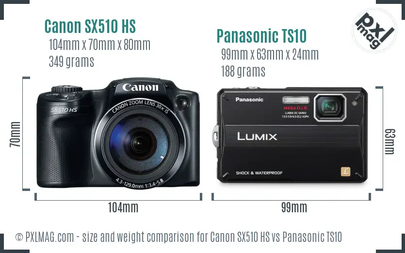 Canon SX510 HS vs Panasonic TS10 size comparison