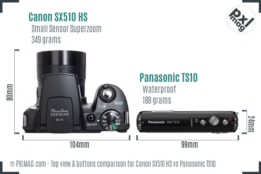 Canon SX510 HS vs Panasonic TS10 top view buttons comparison