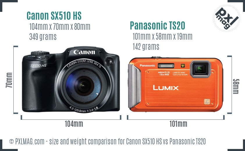 Canon SX510 HS vs Panasonic TS20 size comparison
