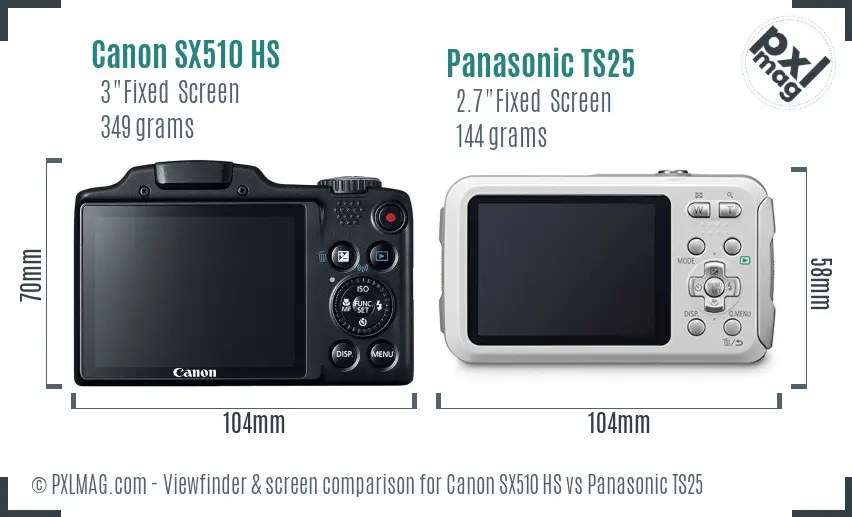 Canon SX510 HS vs Panasonic TS25 Screen and Viewfinder comparison