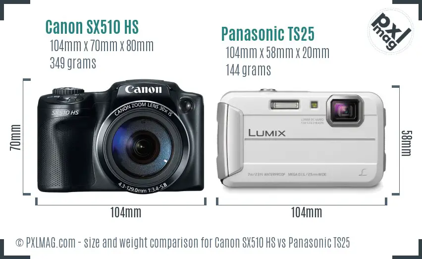 Canon SX510 HS vs Panasonic TS25 size comparison