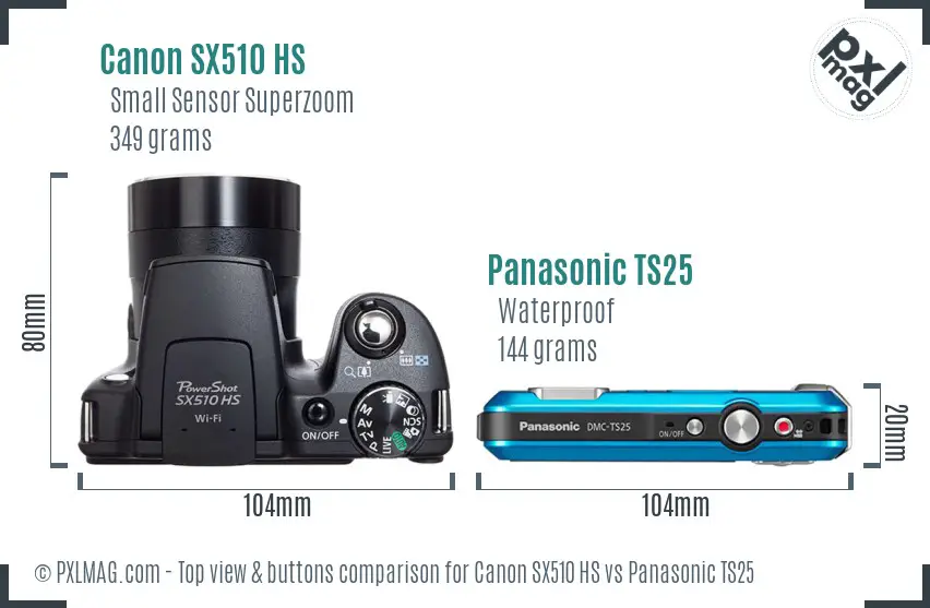 Canon SX510 HS vs Panasonic TS25 top view buttons comparison