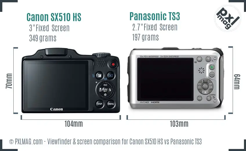 Canon SX510 HS vs Panasonic TS3 Screen and Viewfinder comparison