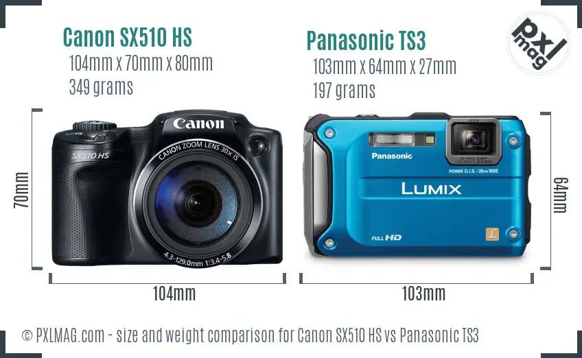 Canon SX510 HS vs Panasonic TS3 size comparison