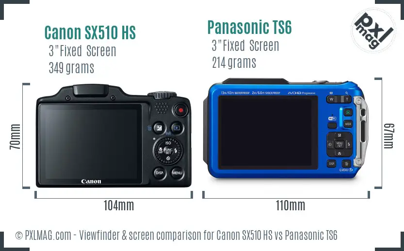 Canon SX510 HS vs Panasonic TS6 Screen and Viewfinder comparison