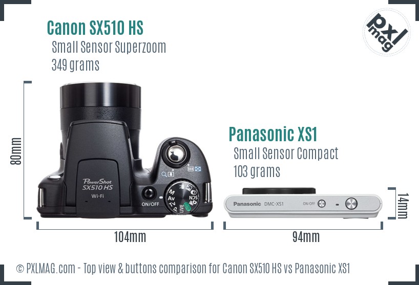 Canon SX510 HS vs Panasonic XS1 top view buttons comparison