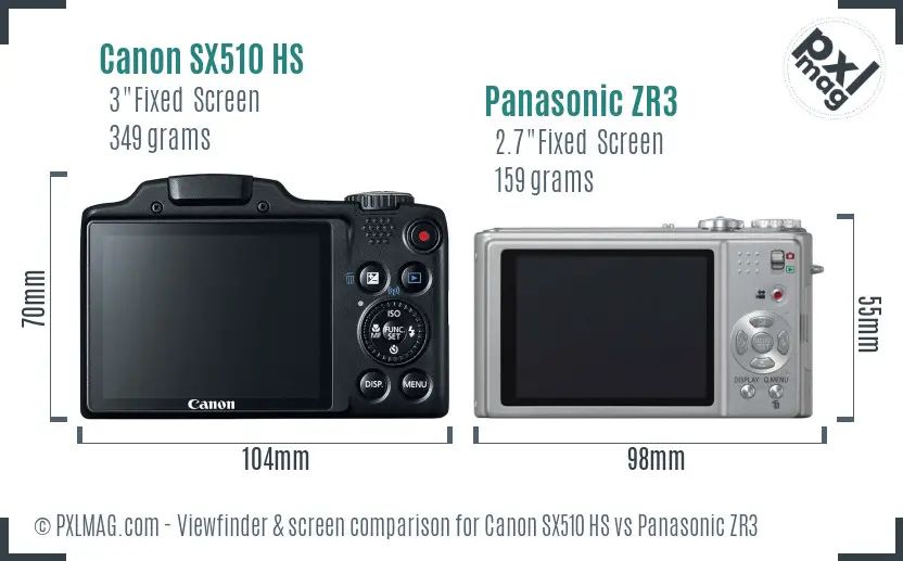 Canon SX510 HS vs Panasonic ZR3 Screen and Viewfinder comparison