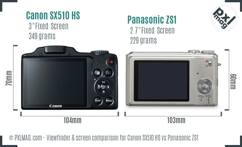 Canon SX510 HS vs Panasonic ZS1 Screen and Viewfinder comparison