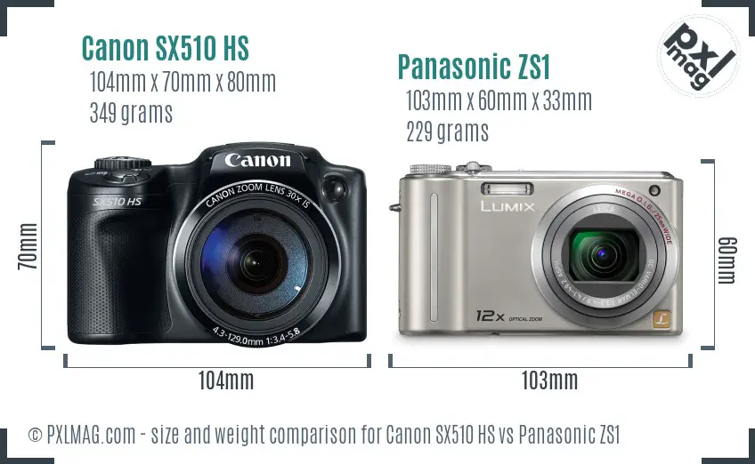 Canon SX510 HS vs Panasonic ZS1 size comparison