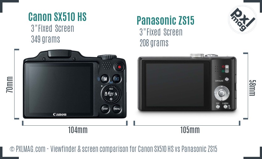 Canon SX510 HS vs Panasonic ZS15 Screen and Viewfinder comparison