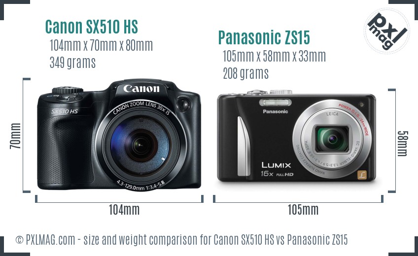 Canon SX510 HS vs Panasonic ZS15 size comparison