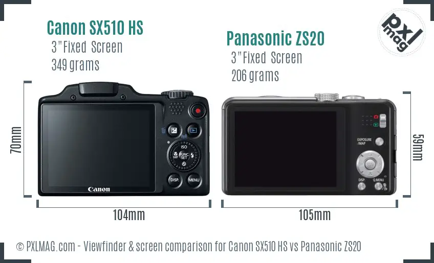 Canon SX510 HS vs Panasonic ZS20 Screen and Viewfinder comparison