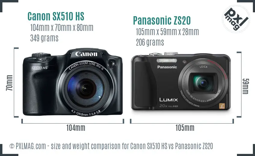 Canon SX510 HS vs Panasonic ZS20 size comparison