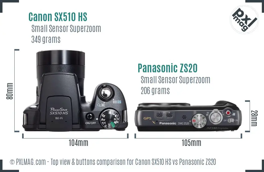 Canon SX510 HS vs Panasonic ZS20 top view buttons comparison