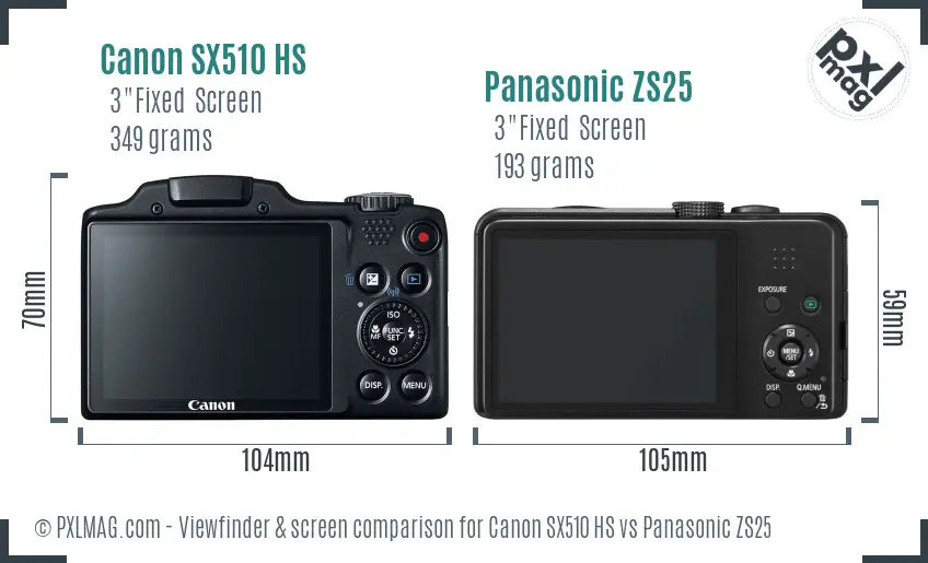 Canon SX510 HS vs Panasonic ZS25 Screen and Viewfinder comparison