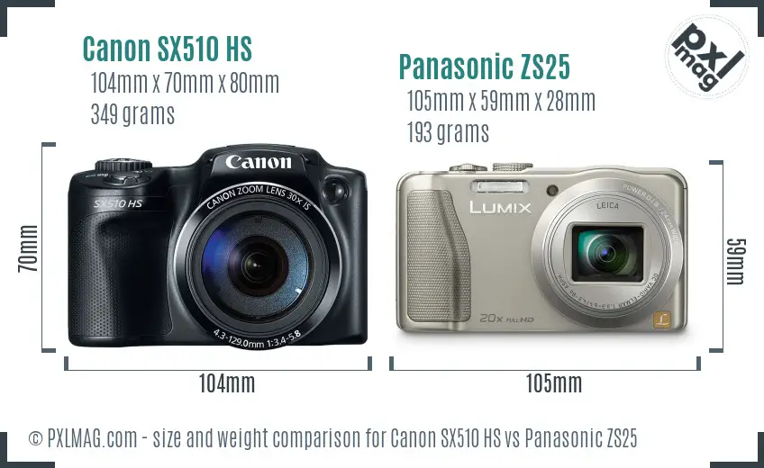 Canon SX510 HS vs Panasonic ZS25 size comparison