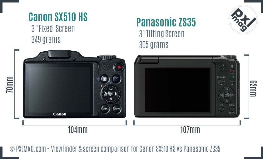 Canon SX510 HS vs Panasonic ZS35 Screen and Viewfinder comparison