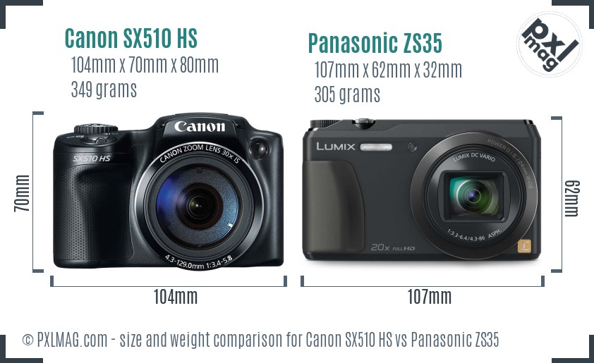 Canon SX510 HS vs Panasonic ZS35 size comparison Canon SX510 HS vs Panasonic ZS35 size comparison