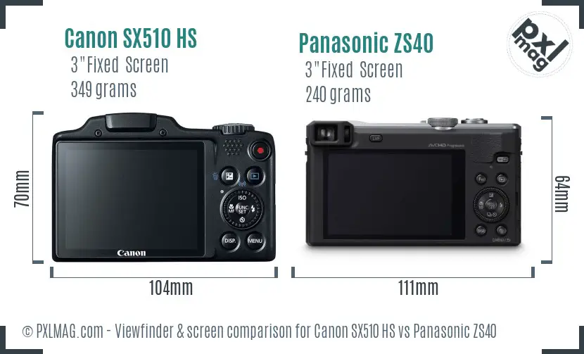 Canon SX510 HS vs Panasonic ZS40 Screen and Viewfinder comparison Canon SX510 HS vs Panasonic ZS40 Screen and Viewfinder comparison