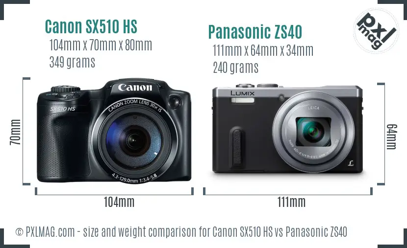 Canon SX510 HS vs Panasonic ZS40 size comparison Canon SX510 HS vs Panasonic ZS40 size comparison