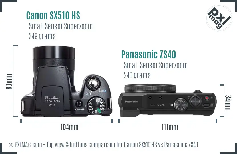 Canon SX510 HS vs Panasonic ZS40 top view buttons comparison Canon SX510 HS vs Panasonic ZS40 top view buttons comparison