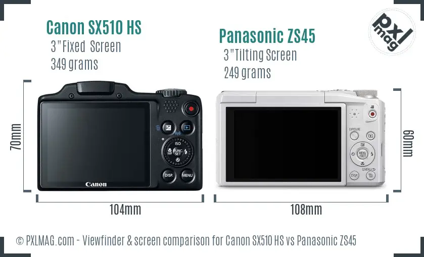 Canon SX510 HS vs Panasonic ZS45 Screen and Viewfinder comparison