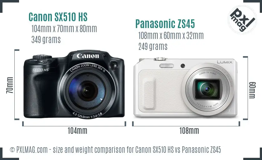 Canon SX510 HS vs Panasonic ZS45 size comparison