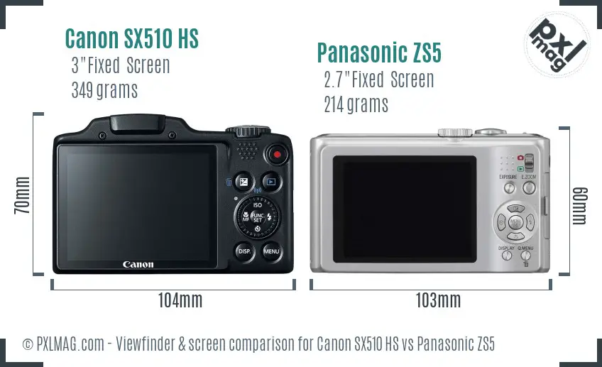 Canon SX510 HS vs Panasonic ZS5 Screen and Viewfinder comparison