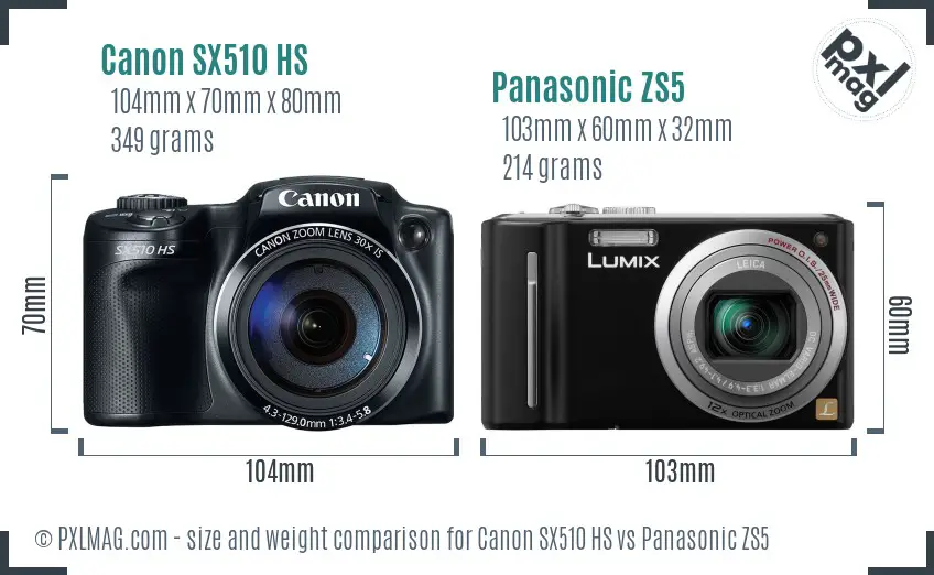 Canon SX510 HS vs Panasonic ZS5 size comparison