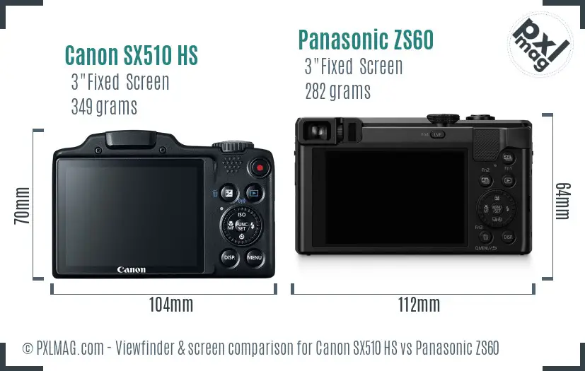 Canon SX510 HS vs Panasonic ZS60 Screen and Viewfinder comparison