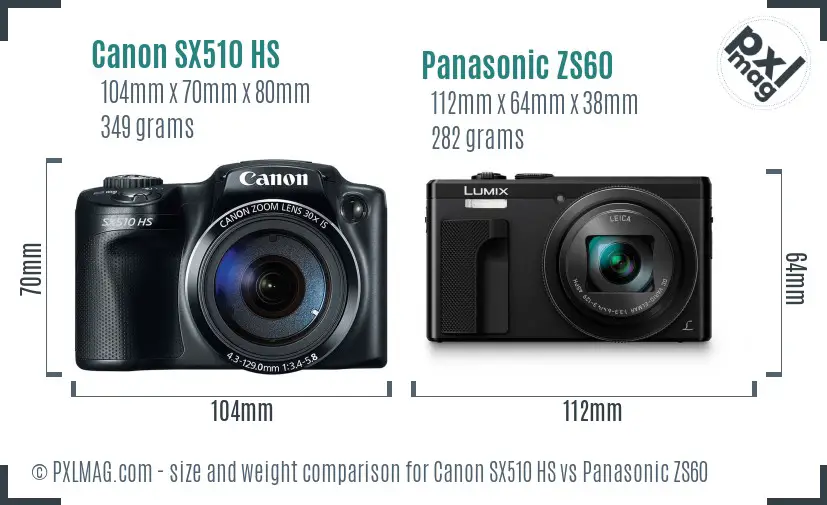Canon SX510 HS vs Panasonic ZS60 size comparison
