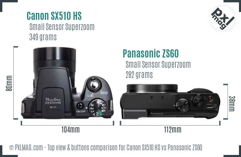 Canon SX510 HS vs Panasonic ZS60 top view buttons comparison