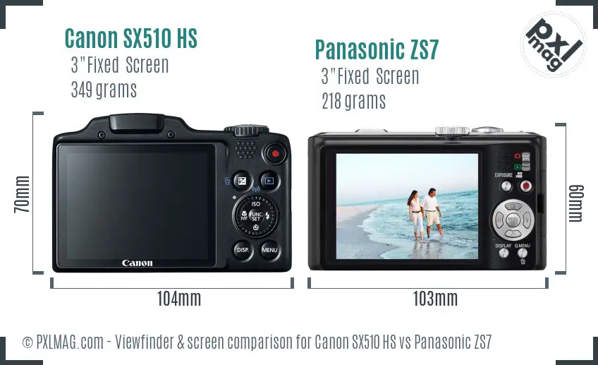 Canon SX510 HS vs Panasonic ZS7 Screen and Viewfinder comparison