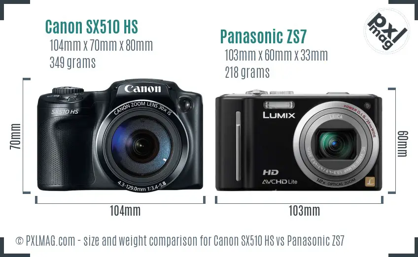 Canon SX510 HS vs Panasonic ZS7 size comparison