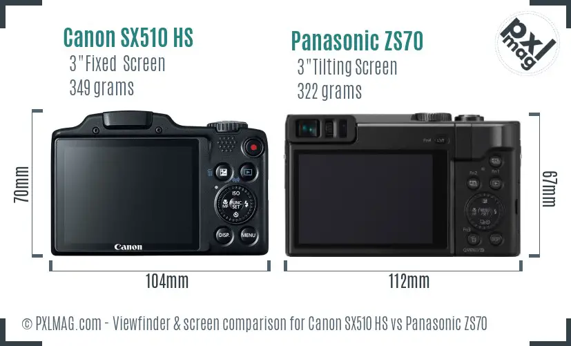 Canon SX510 HS vs Panasonic ZS70 Screen and Viewfinder comparison