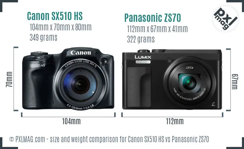 Canon SX510 HS vs Panasonic ZS70 size comparison
