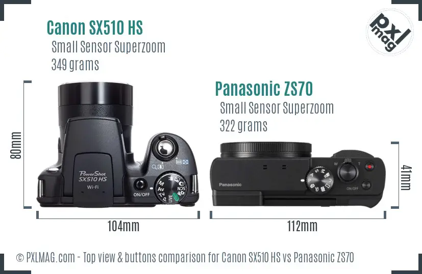 Canon SX510 HS vs Panasonic ZS70 top view buttons comparison